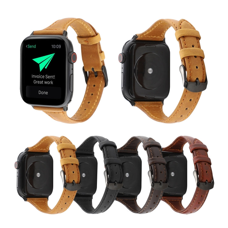 For Apple Watch Series 9&8&7 41mm / SE 3&SE 2&6&SE&5&4 40mm / 3&2&1 38mm Crazy Horse Texture Genuine Leather Strap(Coffee) by bashfashion