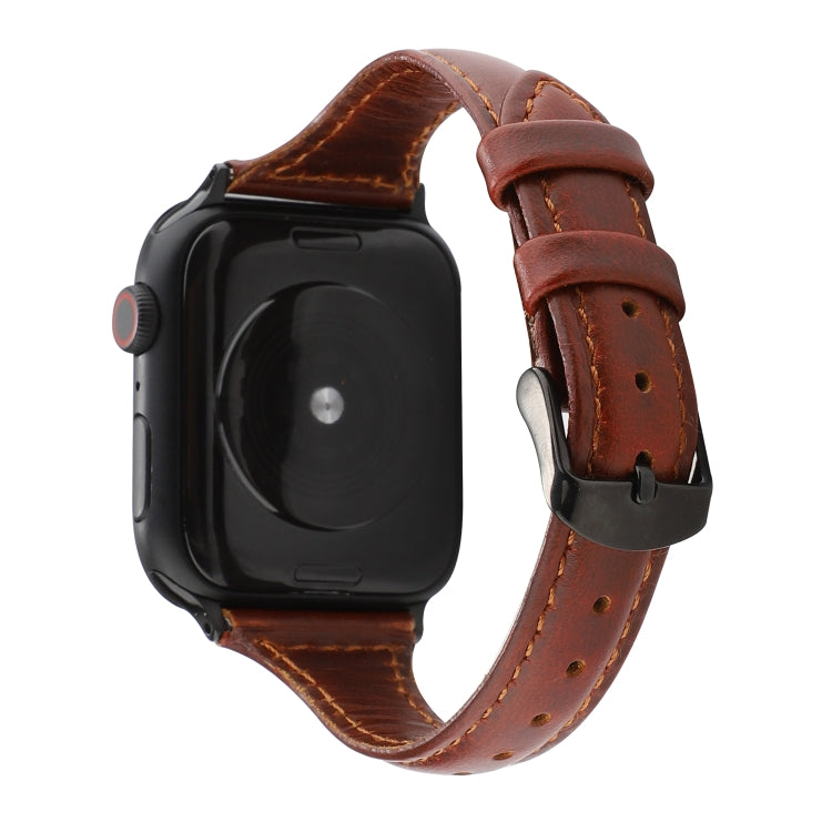 For Apple Watch Ultra 49mm&Watch Ultra 2 49mm / Series 9&8&7 45mm / SE 3&SE 2&6&SE&5&4 44mm / 3&2&1 42mm Crazy Horse Texture Genuine Leather Strap(Red Brown) by bashfashion