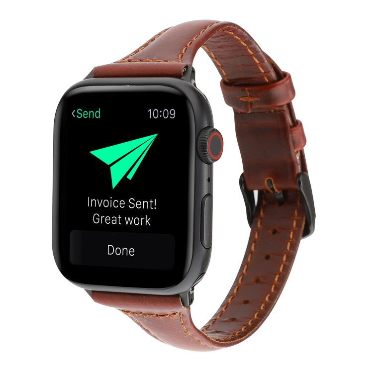 For Apple Watch Ultra 49mm&Watch Ultra 2 49mm / Series 9&8&7 45mm / SE 3&SE 2&6&SE&5&4 44mm / 3&2&1 42mm Crazy Horse Texture Genuine Leather Strap(Red Brown) by bashfashion