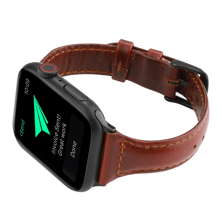 For Apple Watch Ultra 49mm&Watch Ultra 2 49mm / Series 9&8&7 45mm / SE 3&SE 2&6&SE&5&4 44mm / 3&2&1 42mm Crazy Horse Texture Genuine Leather Strap(Red Brown) by bashfashion
