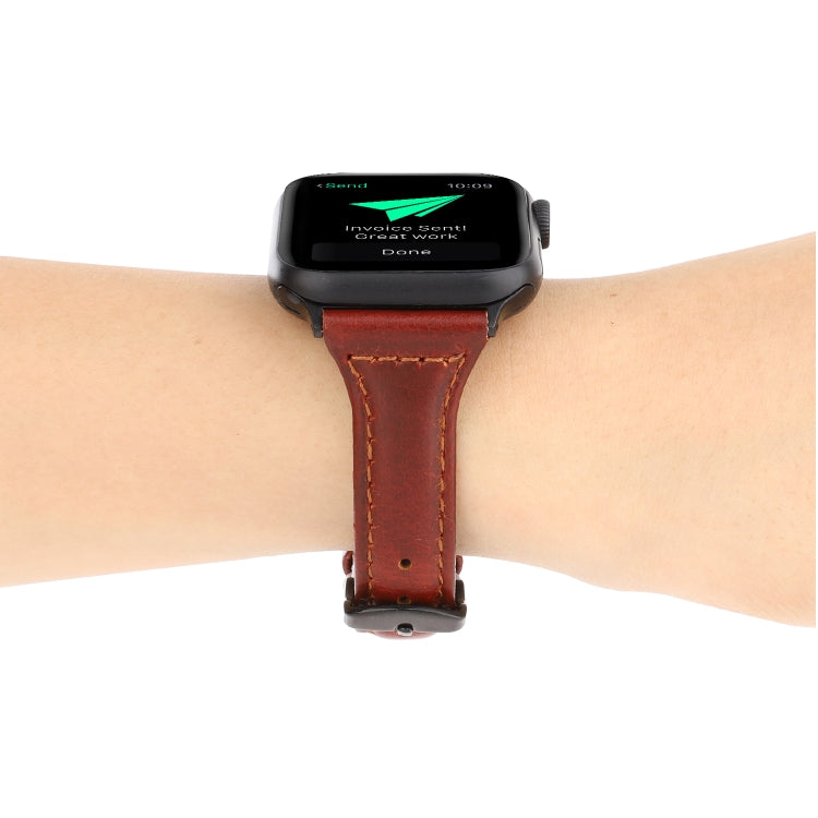 For Apple Watch Ultra 49mm&Watch Ultra 2 49mm / Series 9&8&7 45mm / SE 3&SE 2&6&SE&5&4 44mm / 3&2&1 42mm Crazy Horse Texture Genuine Leather Strap(Red Brown) by bashfashion