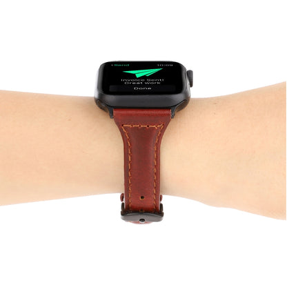 For Apple Watch Ultra 49mm&Watch Ultra 2 49mm / Series 9&8&7 45mm / SE 3&SE 2&6&SE&5&4 44mm / 3&2&1 42mm Crazy Horse Texture Genuine Leather Strap(Red Brown) by bashfashion