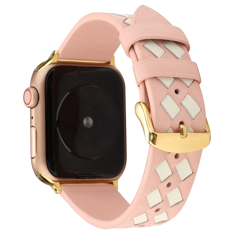 For Apple Watch Series 9&8&7 41mm / SE 3&SE 2&6&SE&5&4 40mm / 3&2&1 38mm Woven Pattern Genuine Leather Strap(Pink White) by bashfashion