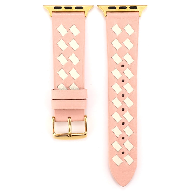 For Apple Watch Series 9&8&7 41mm / SE 3&SE 2&6&SE&5&4 40mm / 3&2&1 38mm Woven Pattern Genuine Leather Strap(Pink White) by bashfashion