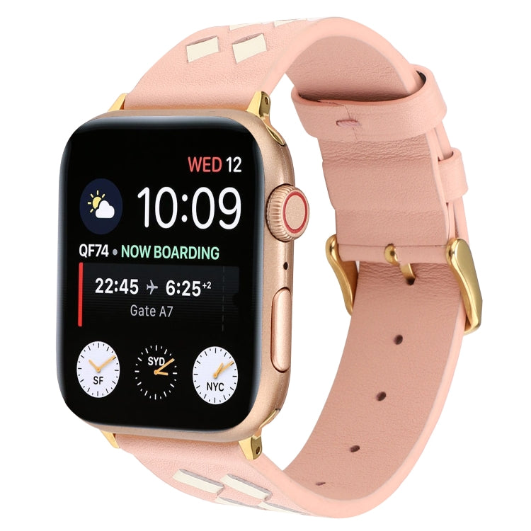 For Apple Watch Series 9&8&7 41mm / SE 3&SE 2&6&SE&5&4 40mm / 3&2&1 38mm Woven Pattern Genuine Leather Strap(Pink White) by bashfashion