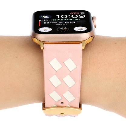 For Apple Watch Series 9&8&7 41mm / SE 3&SE 2&6&SE&5&4 40mm / 3&2&1 38mm Woven Pattern Genuine Leather Strap(Pink White) by bashfashion