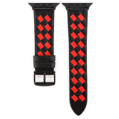 For Apple Watch Series 7 45mm / 6 & SE & 5 & 4 44mm / 3 & 2 & 1 42mm Woven Pattern Genuine Leather Strap(Black Red) by bashfashion