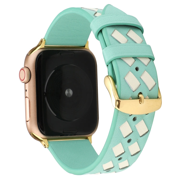 For Apple Watch Ultra 49mm&Watch Ultra 2 49mm / Series 9&8&7 45mm / SE 3&SE 2&6&SE&5&4 44mm / 3&2&1 42mm Woven Pattern Genuine Leather Strap(Green White) by bashfashion