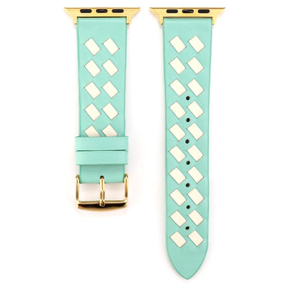 For Apple Watch Ultra 49mm&Watch Ultra 2 49mm / Series 9&8&7 45mm / SE 3&SE 2&6&SE&5&4 44mm / 3&2&1 42mm Woven Pattern Genuine Leather Strap(Green White) by bashfashion
