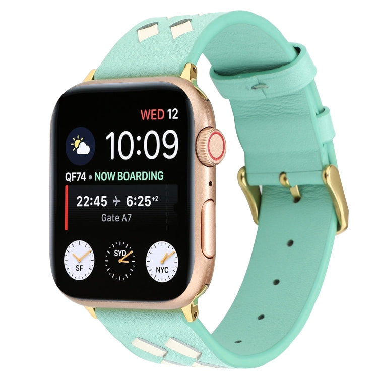For Apple Watch Ultra 49mm&Watch Ultra 2 49mm / Series 9&8&7 45mm / SE 3&SE 2&6&SE&5&4 44mm / 3&2&1 42mm Woven Pattern Genuine Leather Strap(Green White) by bashfashion