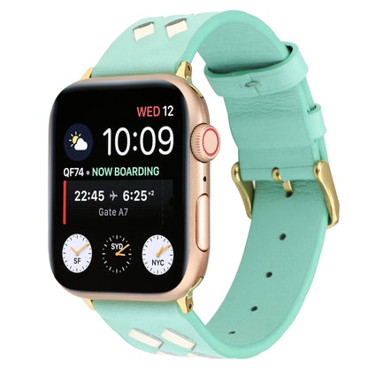 For Apple Watch Ultra 49mm&Watch Ultra 2 49mm / Series 9&8&7 45mm / SE 3&SE 2&6&SE&5&4 44mm / 3&2&1 42mm Woven Pattern Genuine Leather Strap(Green White) by bashfashion