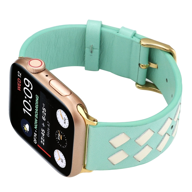 For Apple Watch Ultra 49mm&Watch Ultra 2 49mm / Series 9&8&7 45mm / SE 3&SE 2&6&SE&5&4 44mm / 3&2&1 42mm Woven Pattern Genuine Leather Strap(Green White) by bashfashion