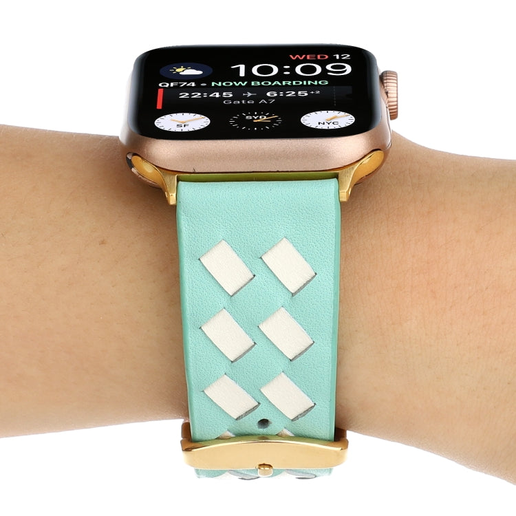 For Apple Watch Ultra 49mm&Watch Ultra 2 49mm / Series 9&8&7 45mm / SE 3&SE 2&6&SE&5&4 44mm / 3&2&1 42mm Woven Pattern Genuine Leather Strap(Green White) by bashfashion