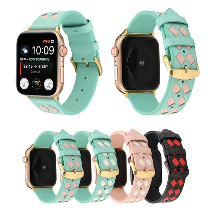 For Apple Watch Ultra 49mm&Watch Ultra 2 49mm / Series 9&8&7 45mm / SE 3&SE 2&6&SE&5&4 44mm / 3&2&1 42mm Woven Pattern Genuine Leather Strap(Green White) by bashfashion