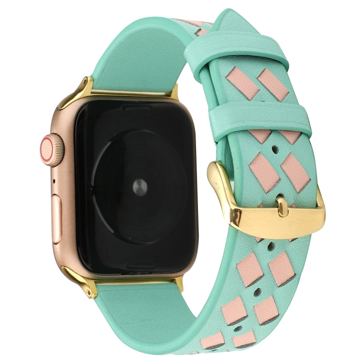 For Apple Watch Ultra 49mm&Watch Ultra 2 49mm / Series 9&8&7 45mm / SE 3&SE 2&6&SE&5&4 44mm / 3&2&1 42mm Woven Pattern Genuine Leather Strap(Green Pink) by bashfashion