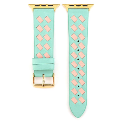 For Apple Watch Ultra 49mm&Watch Ultra 2 49mm / Series 9&8&7 45mm / SE 3&SE 2&6&SE&5&4 44mm / 3&2&1 42mm Woven Pattern Genuine Leather Strap(Green Pink) by bashfashion