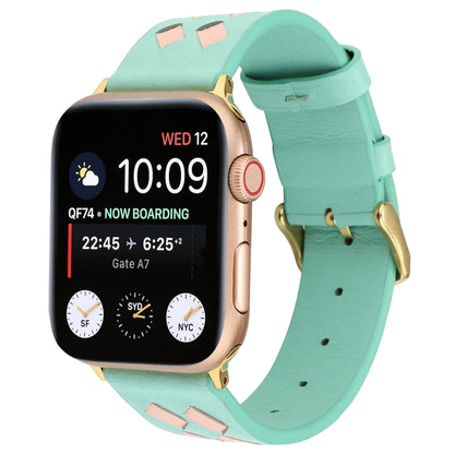 For Apple Watch Ultra 49mm&Watch Ultra 2 49mm / Series 9&8&7 45mm / SE 3&SE 2&6&SE&5&4 44mm / 3&2&1 42mm Woven Pattern Genuine Leather Strap(Green Pink) by bashfashion