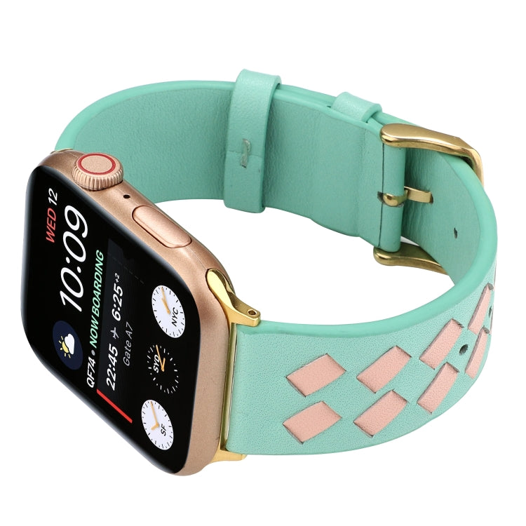 For Apple Watch Ultra 49mm&Watch Ultra 2 49mm / Series 9&8&7 45mm / SE 3&SE 2&6&SE&5&4 44mm / 3&2&1 42mm Woven Pattern Genuine Leather Strap(Green Pink) by bashfashion