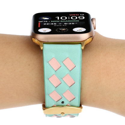 For Apple Watch Ultra 49mm&Watch Ultra 2 49mm / Series 9&8&7 45mm / SE 3&SE 2&6&SE&5&4 44mm / 3&2&1 42mm Woven Pattern Genuine Leather Strap(Green Pink) by bashfashion