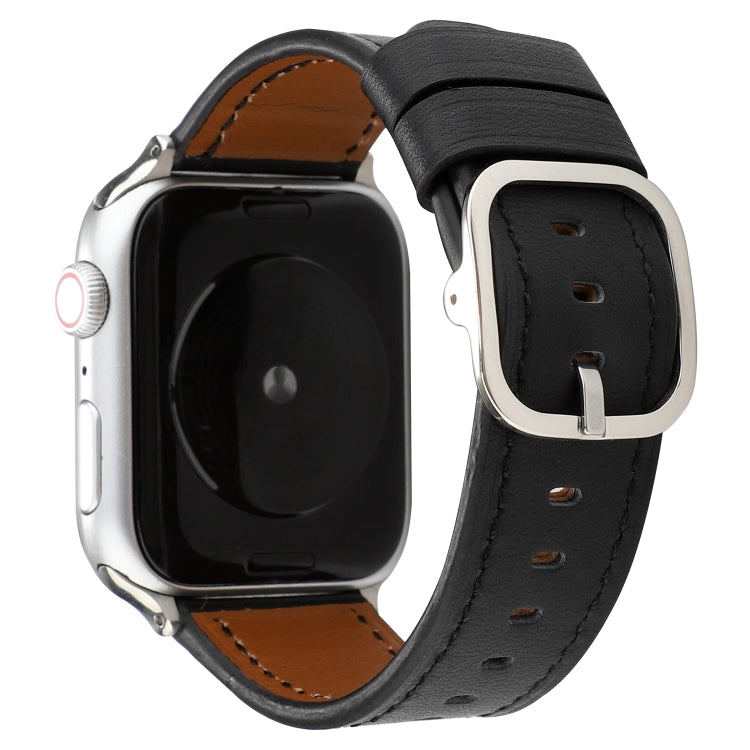 For Apple Watch Series 7 41mm / 6 & SE & 5 & 4 40mm / 3 & 2 & 1 38mm Modern Style Buckle Genuine Leather Strap(Black) by bashfashion