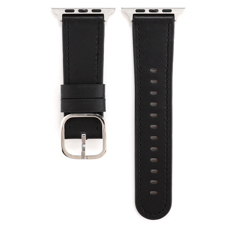 For Apple Watch Series 7 41mm / 6 & SE & 5 & 4 40mm / 3 & 2 & 1 38mm Modern Style Buckle Genuine Leather Strap(Black) by bashfashion