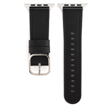 For Apple Watch Series 7 41mm / 6 & SE & 5 & 4 40mm / 3 & 2 & 1 38mm Modern Style Buckle Genuine Leather Strap(Black) by bashfashion