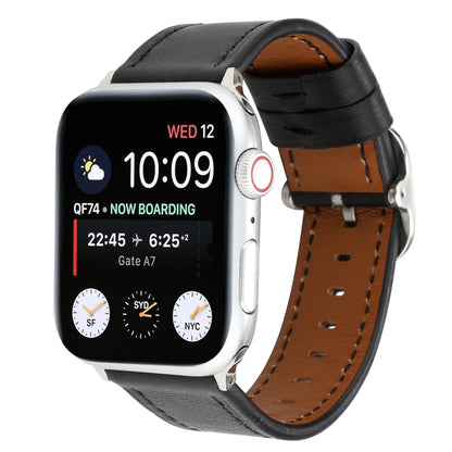 For Apple Watch Series 7 41mm / 6 & SE & 5 & 4 40mm / 3 & 2 & 1 38mm Modern Style Buckle Genuine Leather Strap(Black) by bashfashion