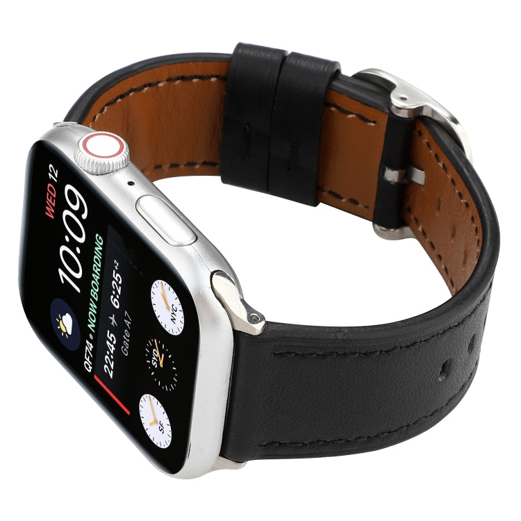 For Apple Watch Series 7 41mm / 6 & SE & 5 & 4 40mm / 3 & 2 & 1 38mm Modern Style Buckle Genuine Leather Strap(Black) by bashfashion