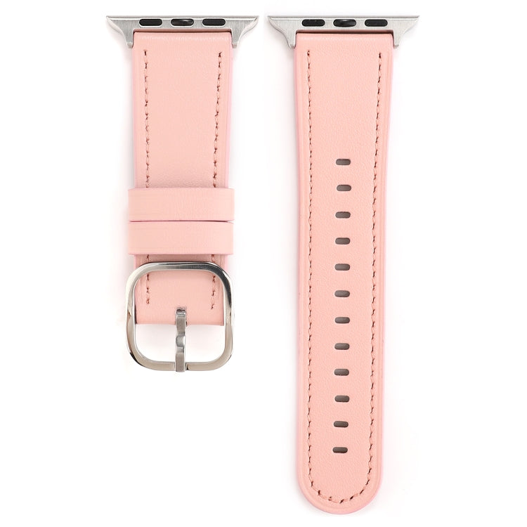 For Apple Watch Series 7 45mm / 6 & SE & 5 & 4 44mm / 3 & 2 & 1 42mm Modern Style Buckle Genuine Leather Strap(Pink) by bashfashion