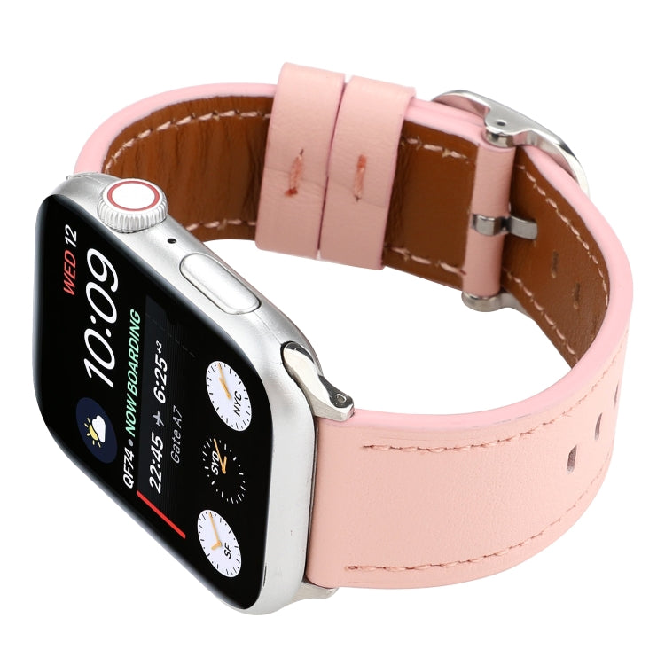 For Apple Watch Series 7 45mm / 6 & SE & 5 & 4 44mm / 3 & 2 & 1 42mm Modern Style Buckle Genuine Leather Strap(Pink) by bashfashion