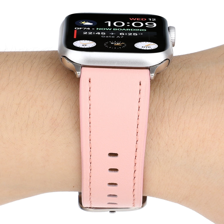 For Apple Watch Series 7 45mm / 6 & SE & 5 & 4 44mm / 3 & 2 & 1 42mm Modern Style Buckle Genuine Leather Strap(Pink) by bashfashion