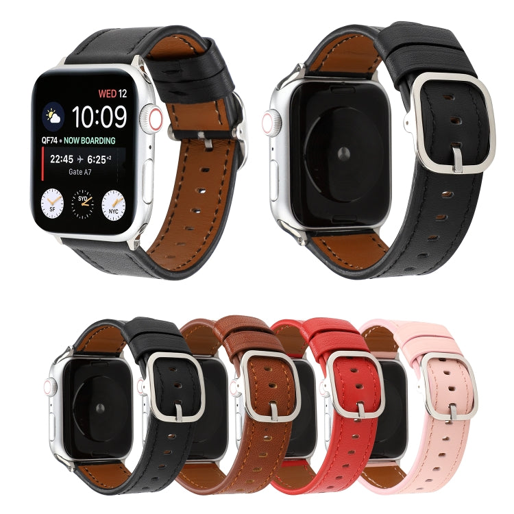 For Apple Watch Series 7 45mm / 6 & SE & 5 & 4 44mm / 3 & 2 & 1 42mm Modern Style Buckle Genuine Leather Strap(Pink) by bashfashion