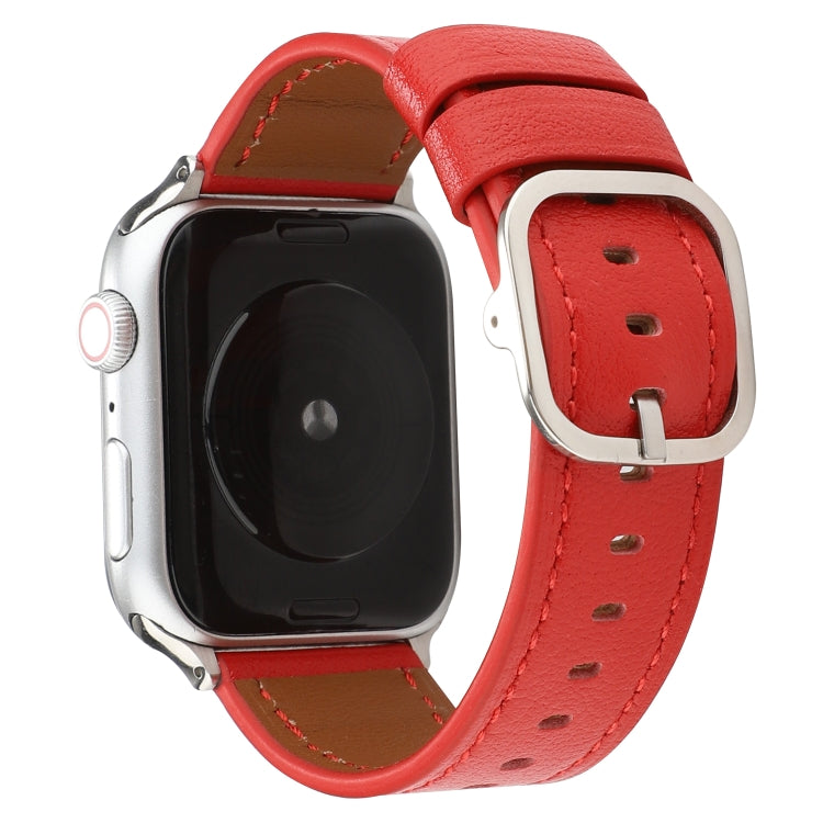 For Apple Watch Series 7 45mm / 6 & SE & 5 & 4 44mm / 3 & 2 & 1 42mm Modern Style Buckle Genuine Leather Strap(Red) by bashfashion