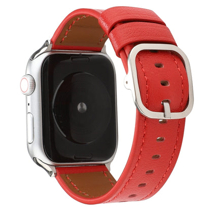 For Apple Watch Series 7 45mm / 6 & SE & 5 & 4 44mm / 3 & 2 & 1 42mm Modern Style Buckle Genuine Leather Strap(Red) by bashfashion
