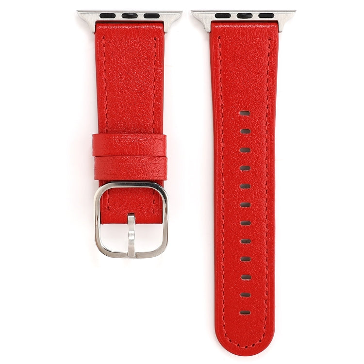 For Apple Watch Series 7 45mm / 6 & SE & 5 & 4 44mm / 3 & 2 & 1 42mm Modern Style Buckle Genuine Leather Strap(Red) by bashfashion