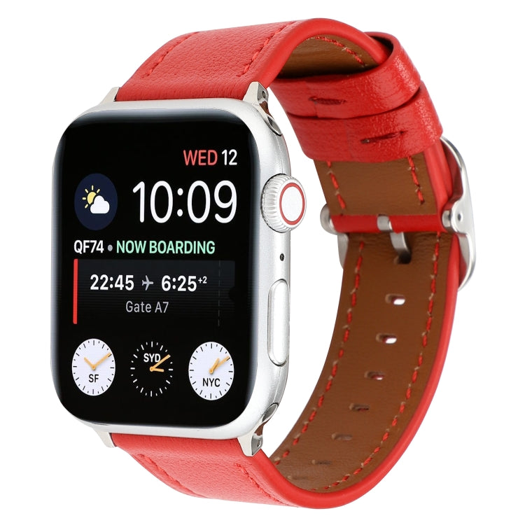 For Apple Watch Series 7 45mm / 6 & SE & 5 & 4 44mm / 3 & 2 & 1 42mm Modern Style Buckle Genuine Leather Strap(Red) by bashfashion