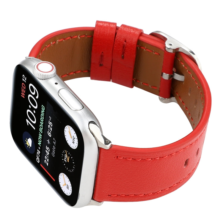 For Apple Watch Series 7 45mm / 6 & SE & 5 & 4 44mm / 3 & 2 & 1 42mm Modern Style Buckle Genuine Leather Strap(Red) by bashfashion