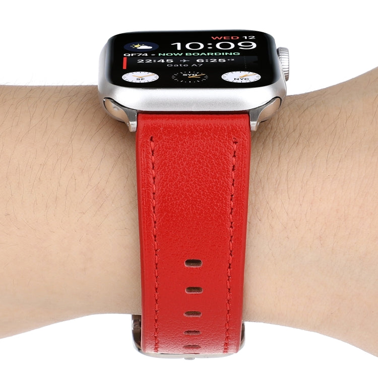 For Apple Watch Series 7 45mm / 6 & SE & 5 & 4 44mm / 3 & 2 & 1 42mm Modern Style Buckle Genuine Leather Strap(Red) by bashfashion