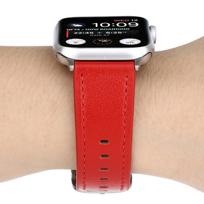 For Apple Watch Series 7 45mm / 6 & SE & 5 & 4 44mm / 3 & 2 & 1 42mm Modern Style Buckle Genuine Leather Strap(Red) by bashfashion
