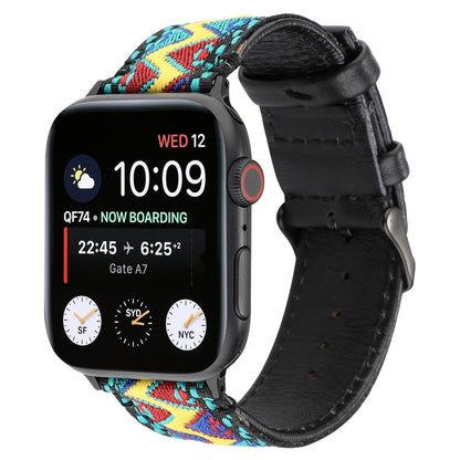 For Apple Watch Series 7 41mm / 6 & SE & 5 & 4 40mm / 3 & 2 & 1 38mm Ethnic Style Genuine Leather Strap(Small Fresh) by bashfashion