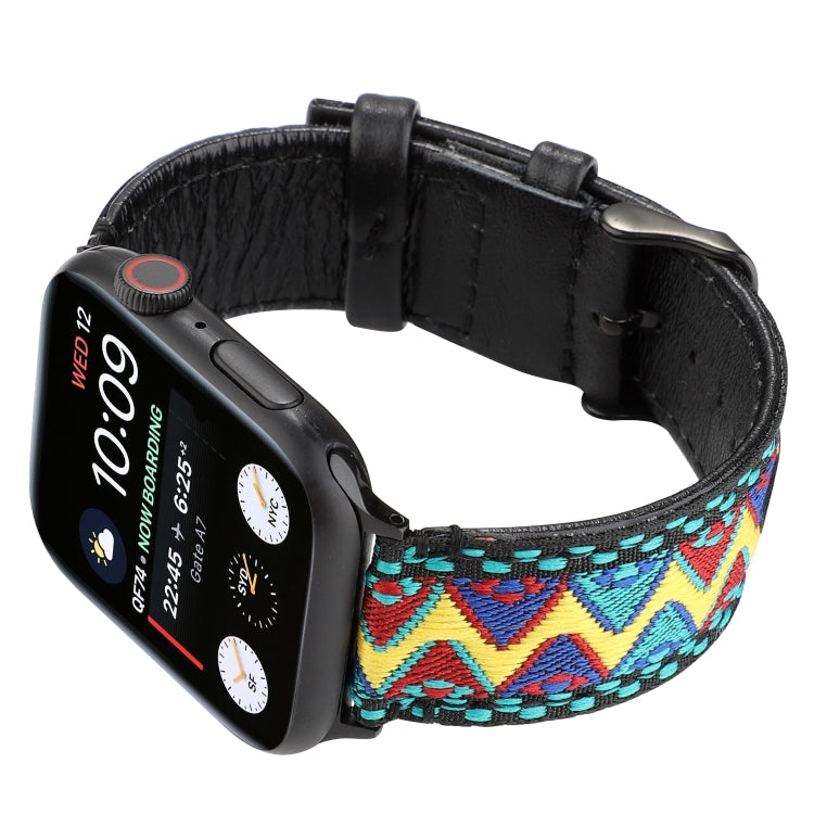 For Apple Watch Series 7 41mm / 6 & SE & 5 & 4 40mm / 3 & 2 & 1 38mm Ethnic Style Genuine Leather Strap(Small Fresh) by bashfashion