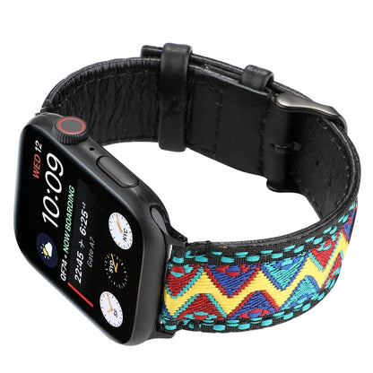 For Apple Watch Series 7 41mm / 6 & SE & 5 & 4 40mm / 3 & 2 & 1 38mm Ethnic Style Genuine Leather Strap(Small Fresh) by bashfashion