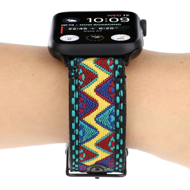 For Apple Watch Series 7 41mm / 6 & SE & 5 & 4 40mm / 3 & 2 & 1 38mm Ethnic Style Genuine Leather Strap(Small Fresh) by bashfashion