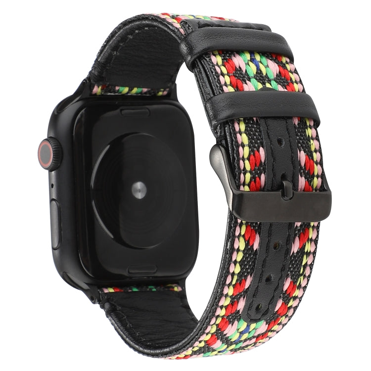 For Apple Watch Series 7 41mm / 6 & SE & 5 & 4 40mm / 3 & 2 & 1 38mm Ethnic Style Genuine Leather Strap(Colorful) by bashfashion