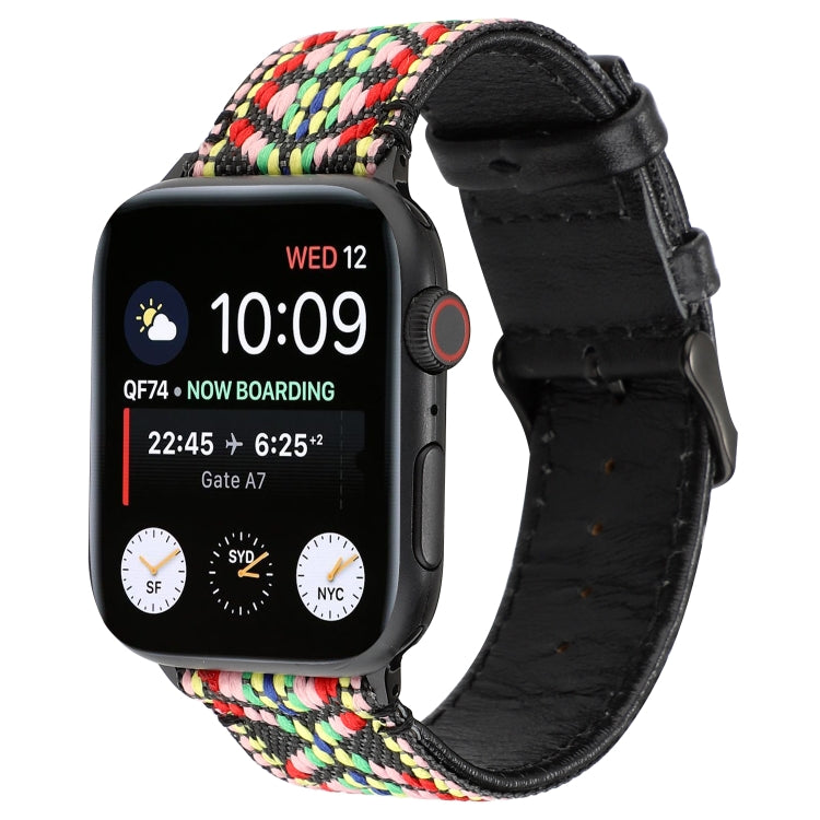 For Apple Watch Series 7 41mm / 6 & SE & 5 & 4 40mm / 3 & 2 & 1 38mm Ethnic Style Genuine Leather Strap(Colorful) by bashfashion