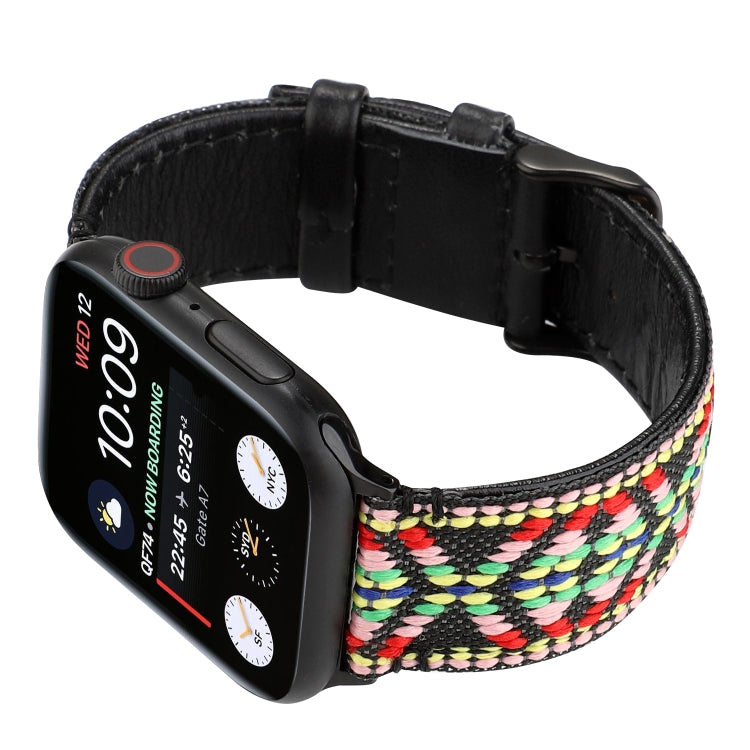 For Apple Watch Series 7 41mm / 6 & SE & 5 & 4 40mm / 3 & 2 & 1 38mm Ethnic Style Genuine Leather Strap(Colorful) by bashfashion