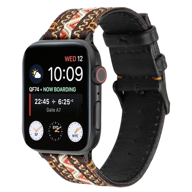 For Apple Watch Series 7 45mm / 6 & SE & 5 & 4 44mm / 3 & 2 & 1 42mm Ethnic Style Genuine Leather Strap(Bohemia) by bashfashion