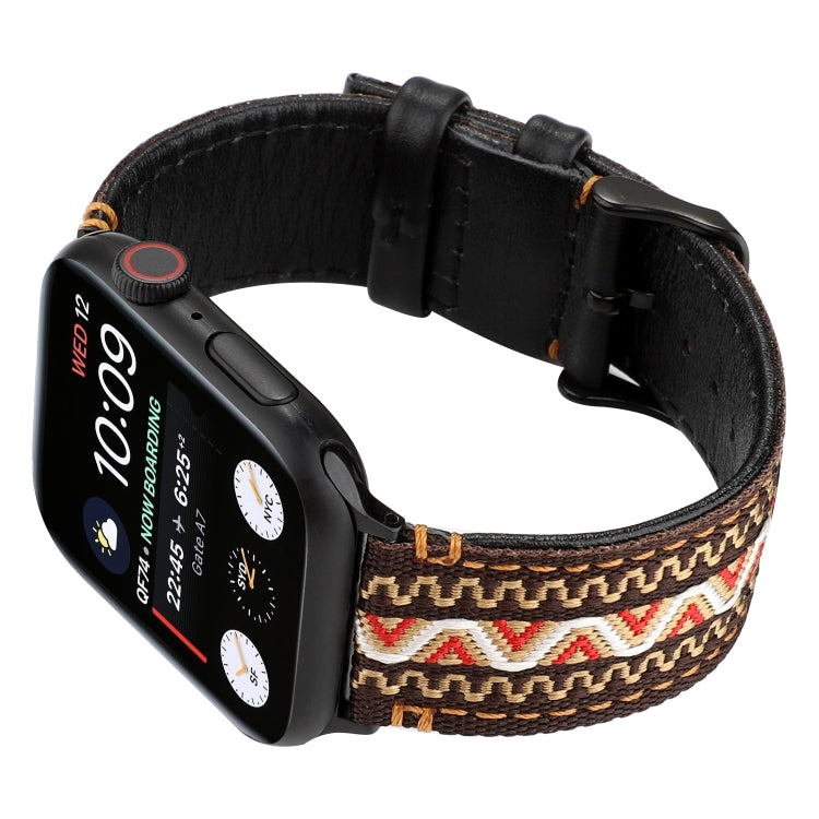 For Apple Watch Series 7 45mm / 6 & SE & 5 & 4 44mm / 3 & 2 & 1 42mm Ethnic Style Genuine Leather Strap(Bohemia) by bashfashion