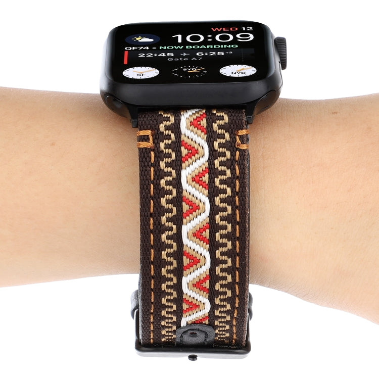 For Apple Watch Series 7 45mm / 6 & SE & 5 & 4 44mm / 3 & 2 & 1 42mm Ethnic Style Genuine Leather Strap(Bohemia) by bashfashion