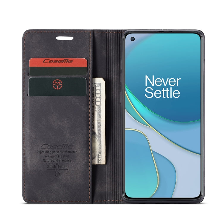 For OnePlus 8T CaseMe-013 Multifunctional Retro Frosted Horizontal Flip Leather Case with Card Slot & Holder & Wallet(Black) by CaseMe